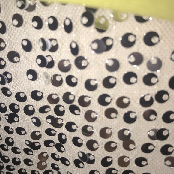 Aqua Dressy Yellow Tank Top Silver Sequin & Yellow Organza Silky Overlay Sz S - Picture 6 of 11